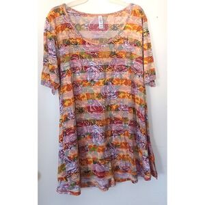 LuLaRoe Perfect T Women Large Floral Striped Scoop Neck Swing Flowy Tunic Top
